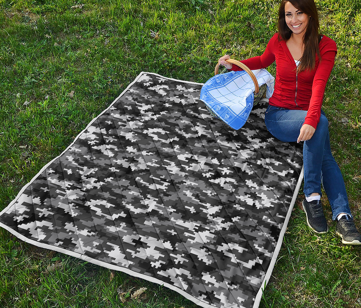 Black White And Grey Digital Camo Print Quilt