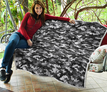 Black White And Grey Digital Camo Print Quilt