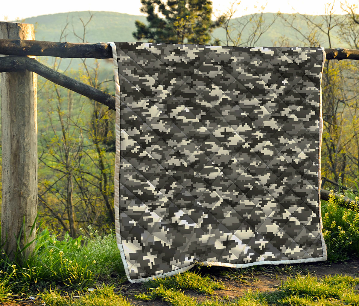Black White And Grey Digital Camo Print Quilt