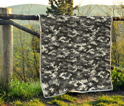 Black White And Grey Digital Camo Print Quilt
