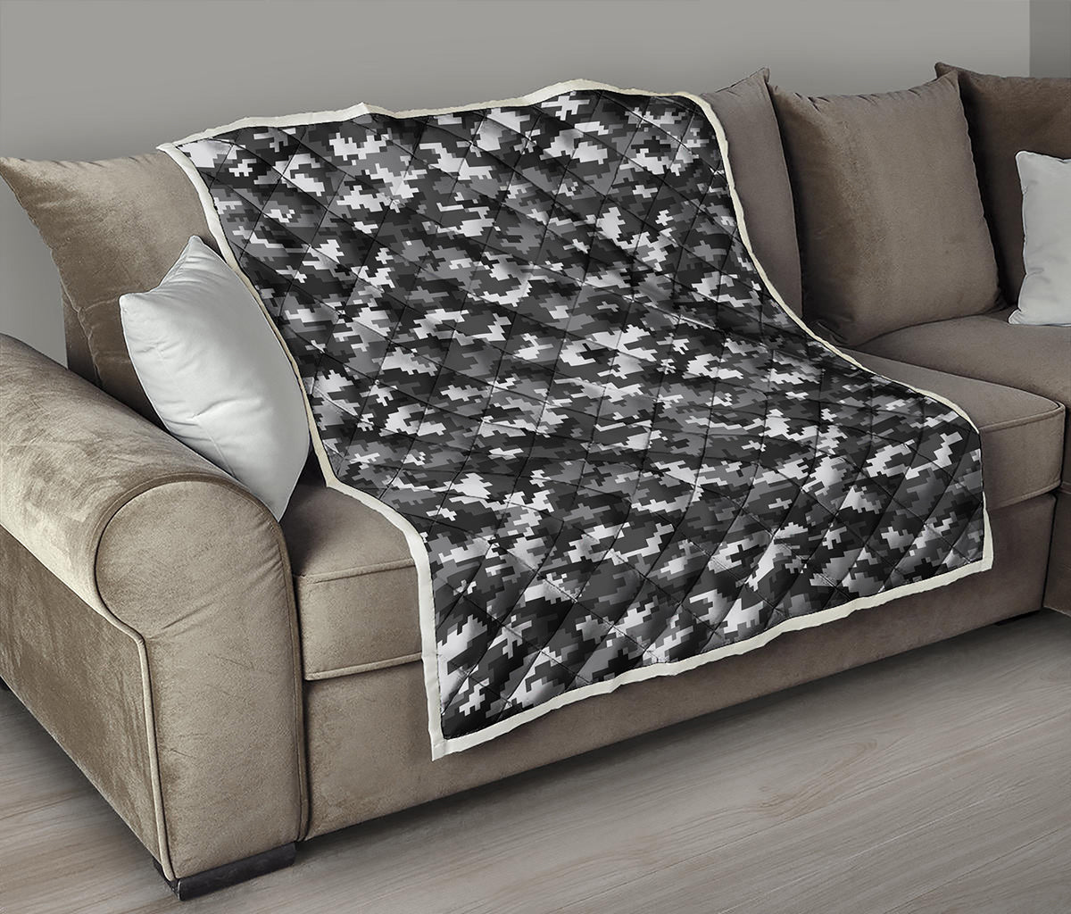 Black White And Grey Digital Camo Print Quilt