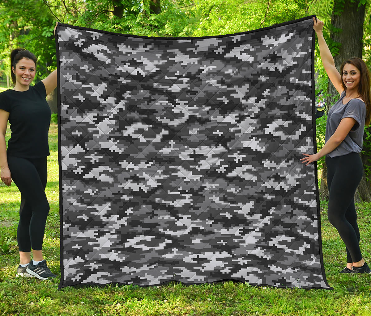 Black White And Grey Digital Camo Print Quilt