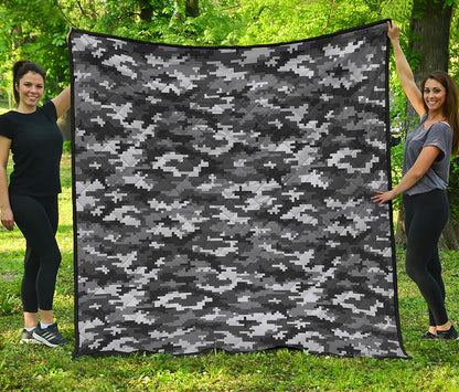 Black White And Grey Digital Camo Print Quilt