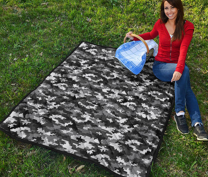 Black White And Grey Digital Camo Print Quilt