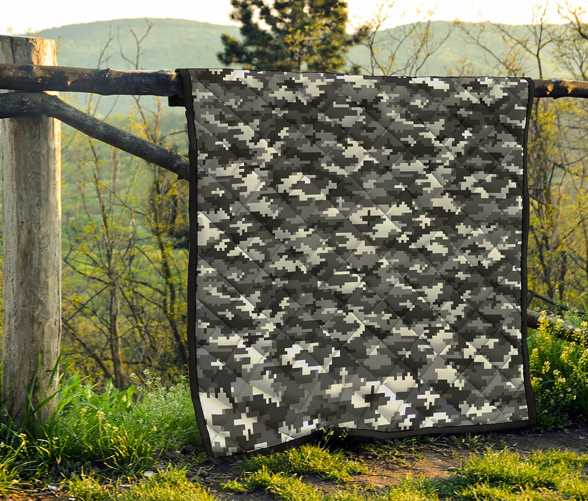 Black White And Grey Digital Camo Print Quilt