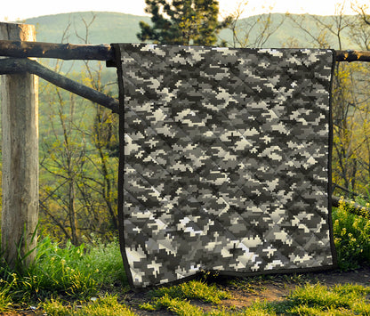 Black White And Grey Digital Camo Print Quilt