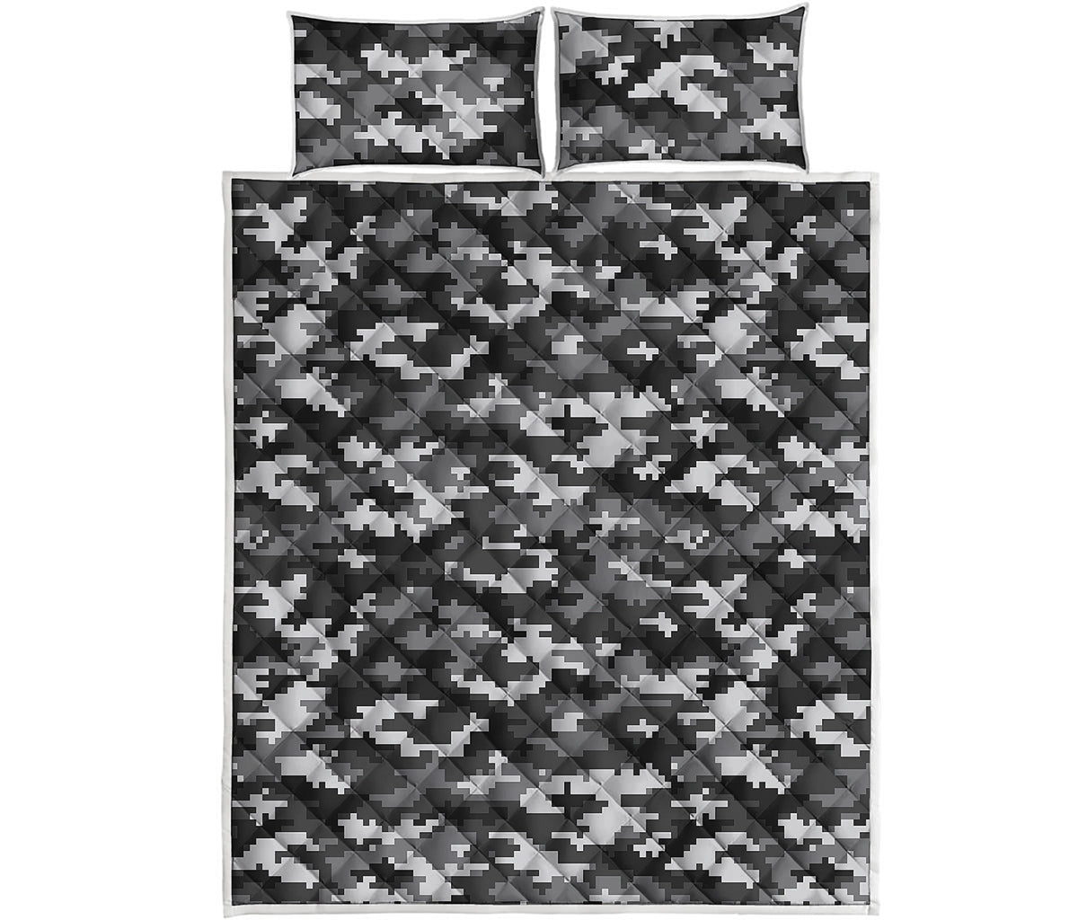 Black White And Grey Digital Camo Print Quilt Bed Set