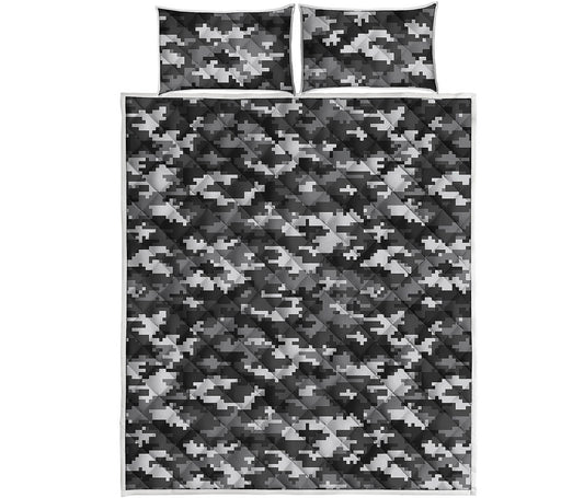 Black White And Grey Digital Camo Print Quilt Bed Set