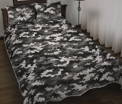 Black White And Grey Digital Camo Print Quilt Bed Set