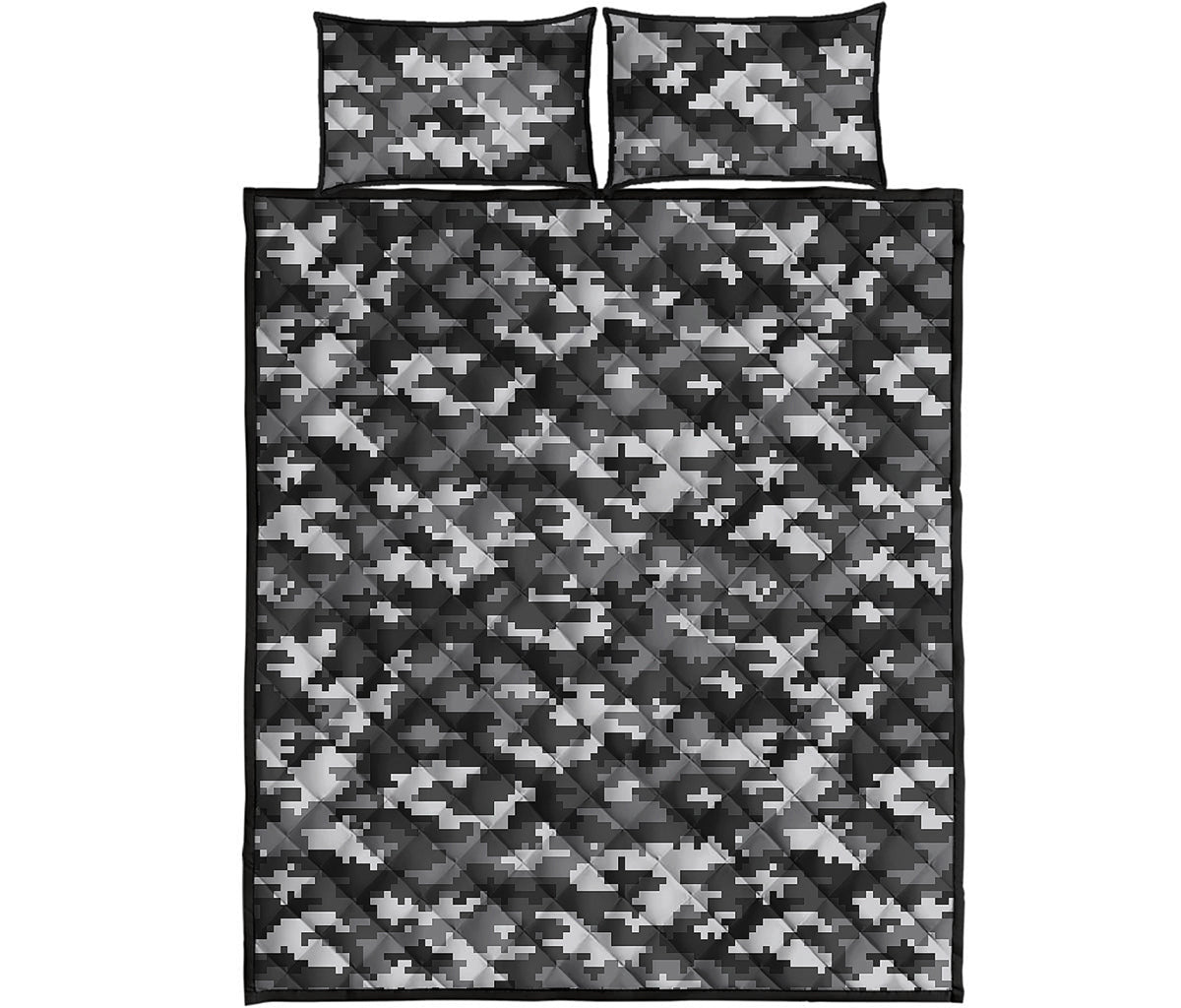 Black White And Grey Digital Camo Print Quilt Bed Set