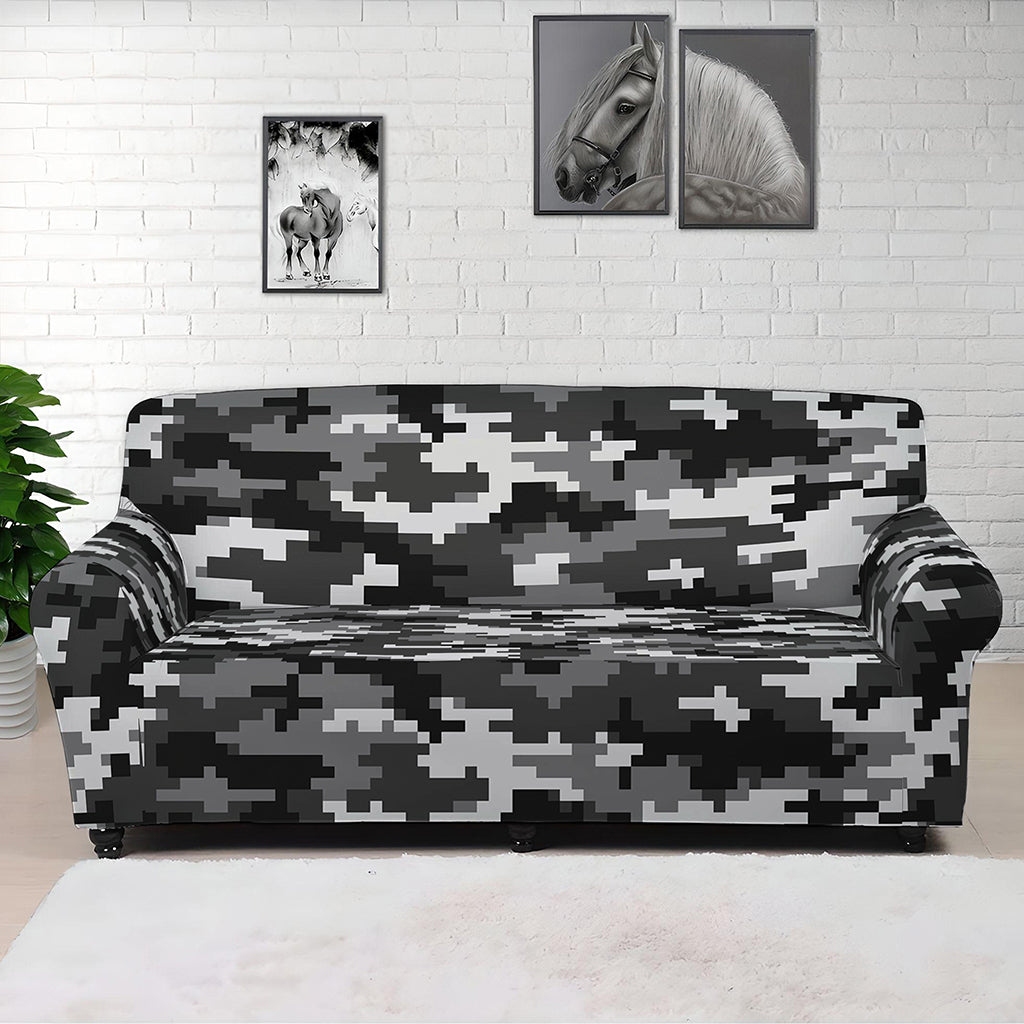 Black White And Grey Digital Camo Print Sofa Cover