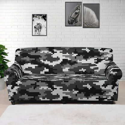 Black White And Grey Digital Camo Print Sofa Cover