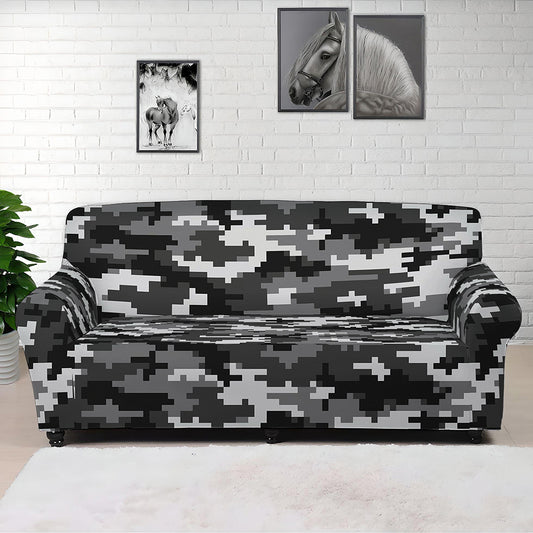 Black White And Grey Digital Camo Print Sofa Cover