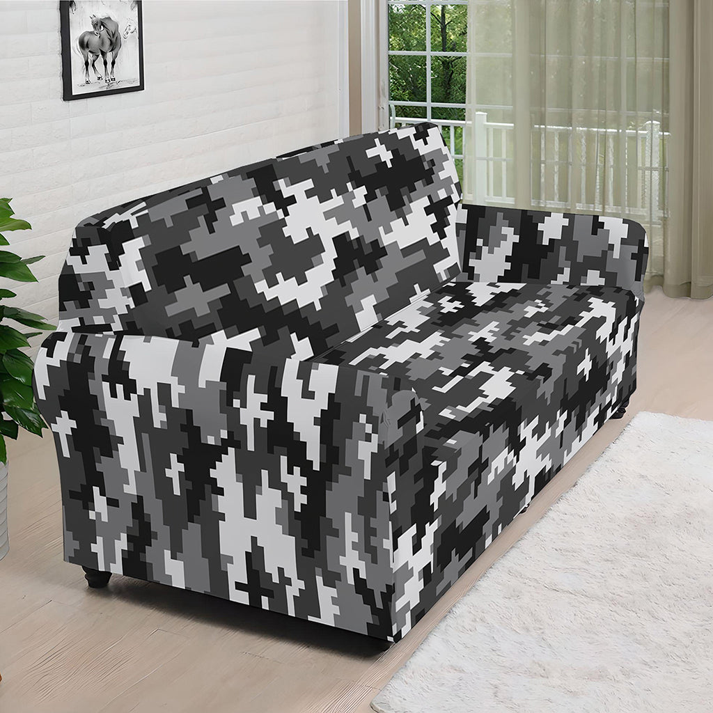 Black White And Grey Digital Camo Print Sofa Cover