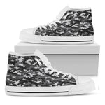 Black White And Grey Digital Camo Print White High Top Shoes