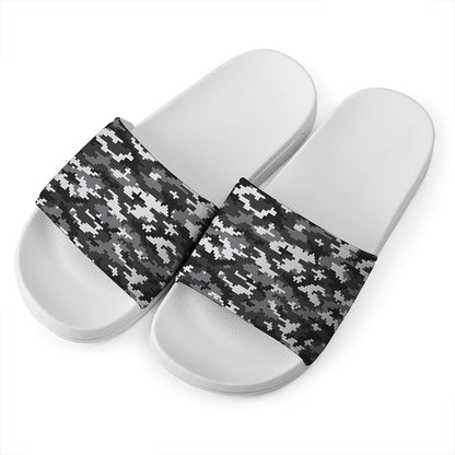 Black White And Grey Digital Camo Print White Slide Sandals