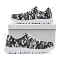 Black White And Grey Digital Camo Print White Running Shoes