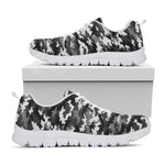 Black White And Grey Digital Camo Print White Sneakers