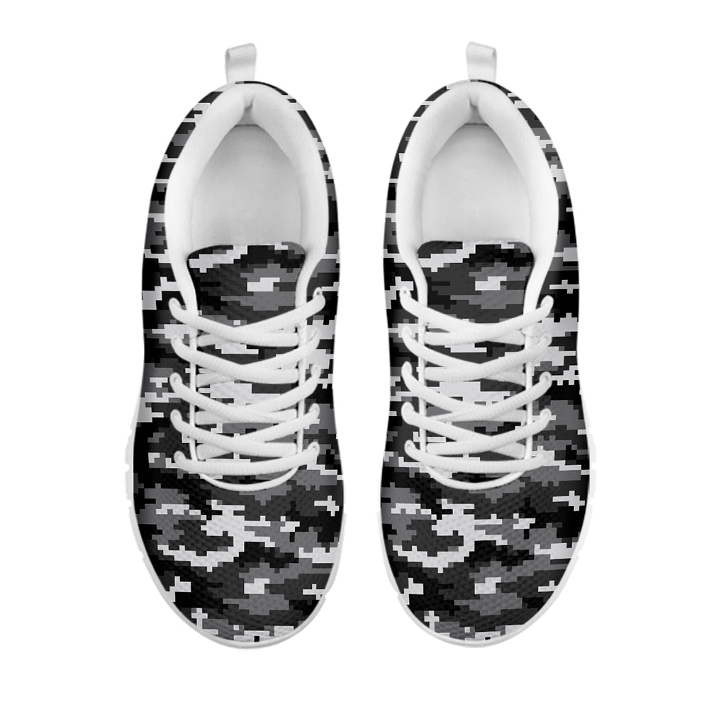 Black White And Grey Digital Camo Print White Sneakers