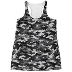Black White And Grey Digital Camo Print Women's Racerback Tank Top