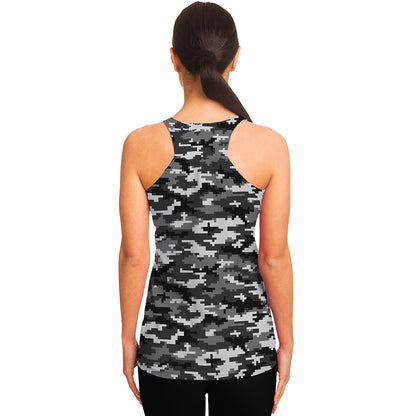Black White And Grey Digital Camo Print Women's Racerback Tank Top