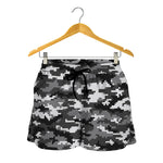 Black White And Grey Digital Camo Print Women's Shorts