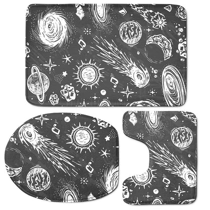 Black White Galaxy Outer Space Print 3 Piece Bath Mat Set