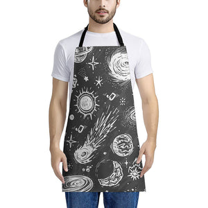 Black White Galaxy Outer Space Print Apron