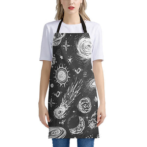 Black White Galaxy Outer Space Print Apron