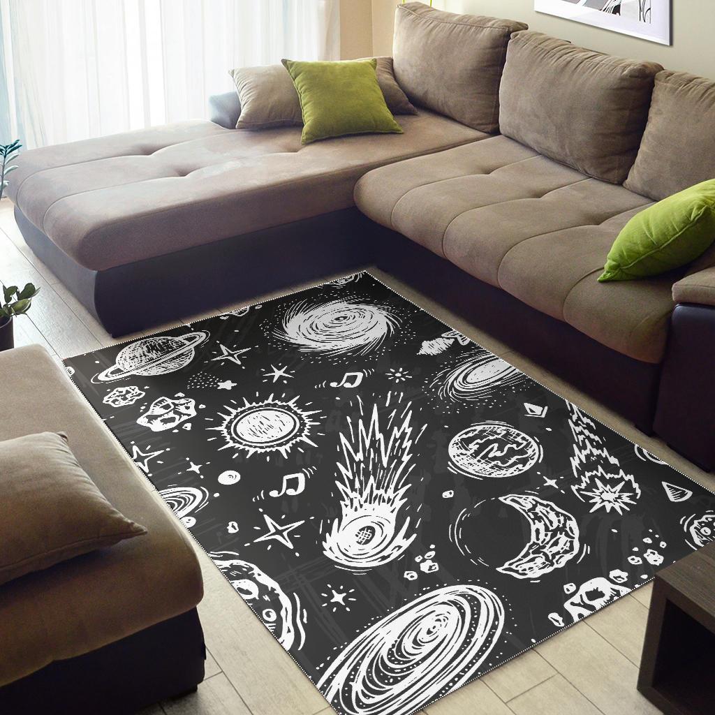 Black White Galaxy Outer Space Print Area Rug GearFrost