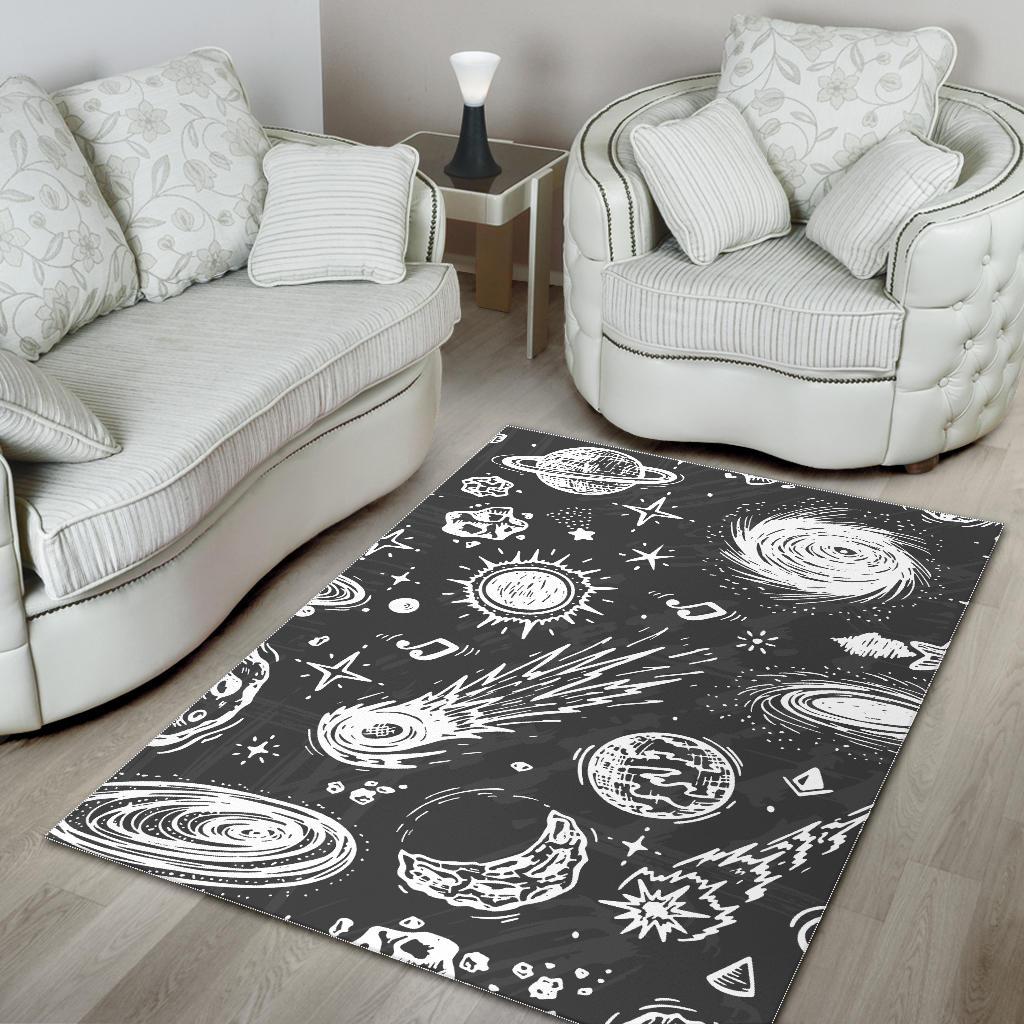 Black White Galaxy Outer Space Print Area Rug GearFrost