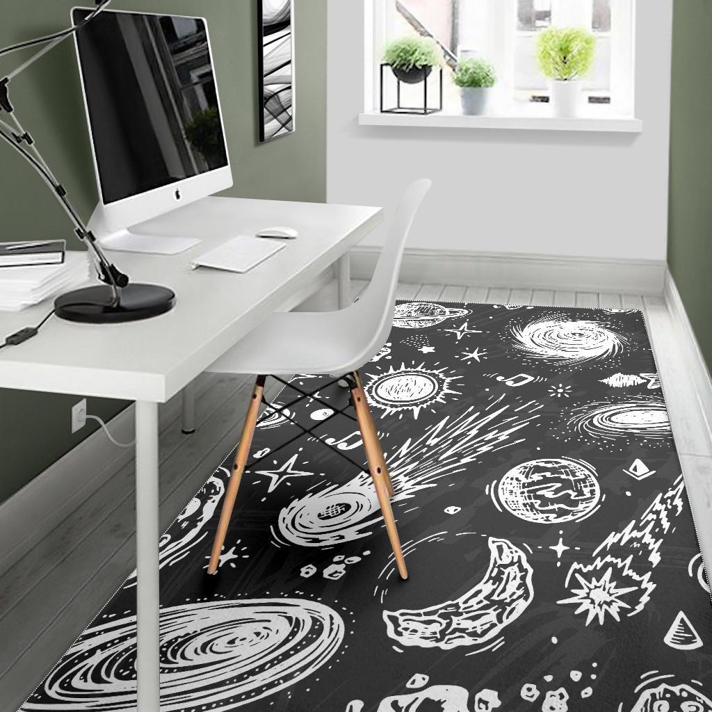 Black White Galaxy Outer Space Print Area Rug GearFrost