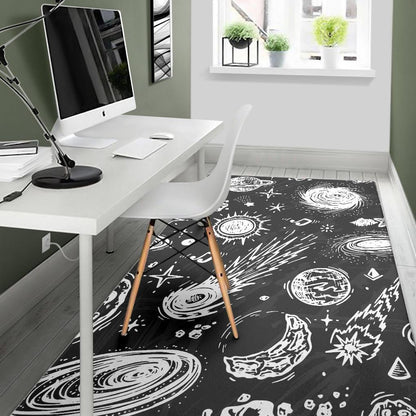 Black White Galaxy Outer Space Print Area Rug GearFrost