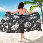 Black White Galaxy Outer Space Print Beach Sarong Wrap