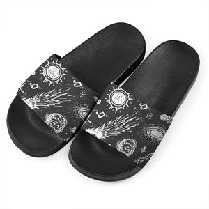 Black White Galaxy Outer Space Print Black Slide Sandals