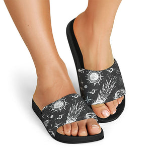 Black White Galaxy Outer Space Print Black Slide Sandals