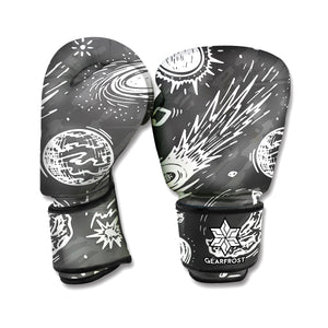 Black White Galaxy Outer Space Print Boxing Gloves