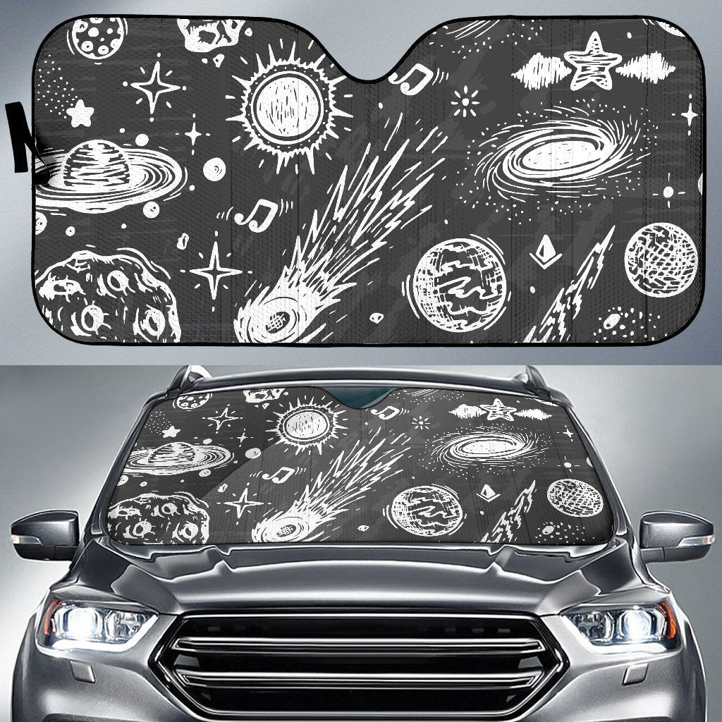 Black White Galaxy Outer Space Print Car Sun Shade GearFrost