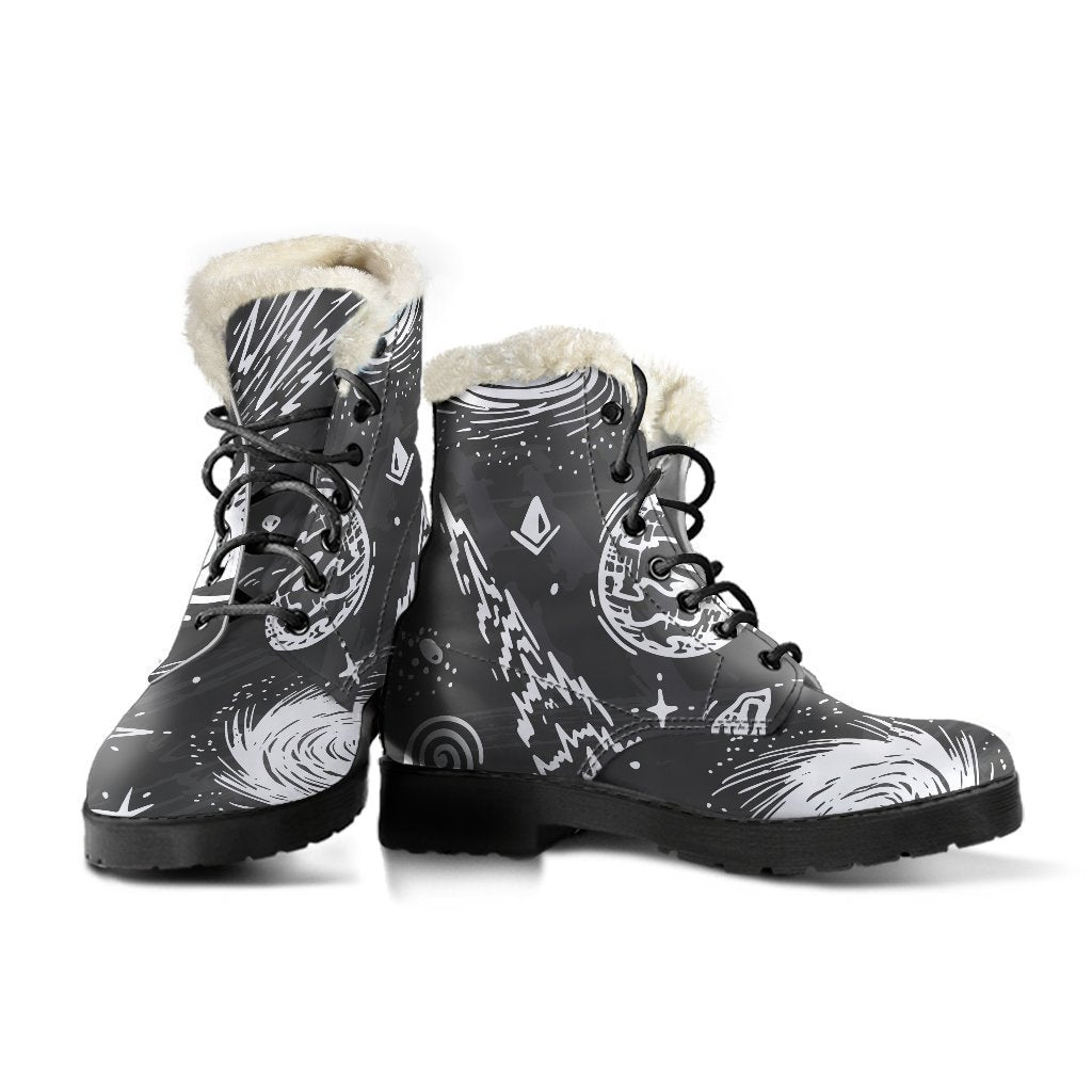 Black White Galaxy Outer Space Print Comfy Boots GearFrost