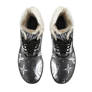 Black White Galaxy Outer Space Print Comfy Boots GearFrost