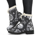 Black White Galaxy Outer Space Print Faux Fur Leather Boots