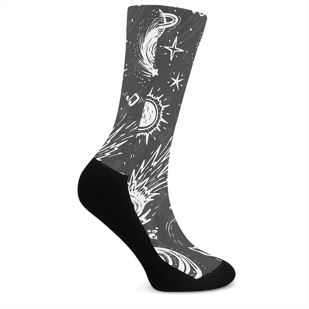 Black White Galaxy Outer Space Print Crew Socks