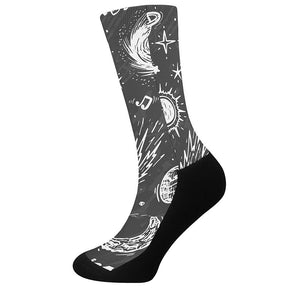 Black White Galaxy Outer Space Print Crew Socks