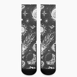 Black White Galaxy Outer Space Print Crew Socks