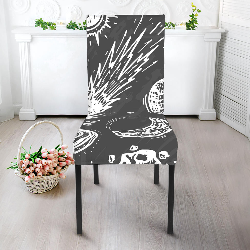 Black White Galaxy Outer Space Print Dining Chair Slipcover