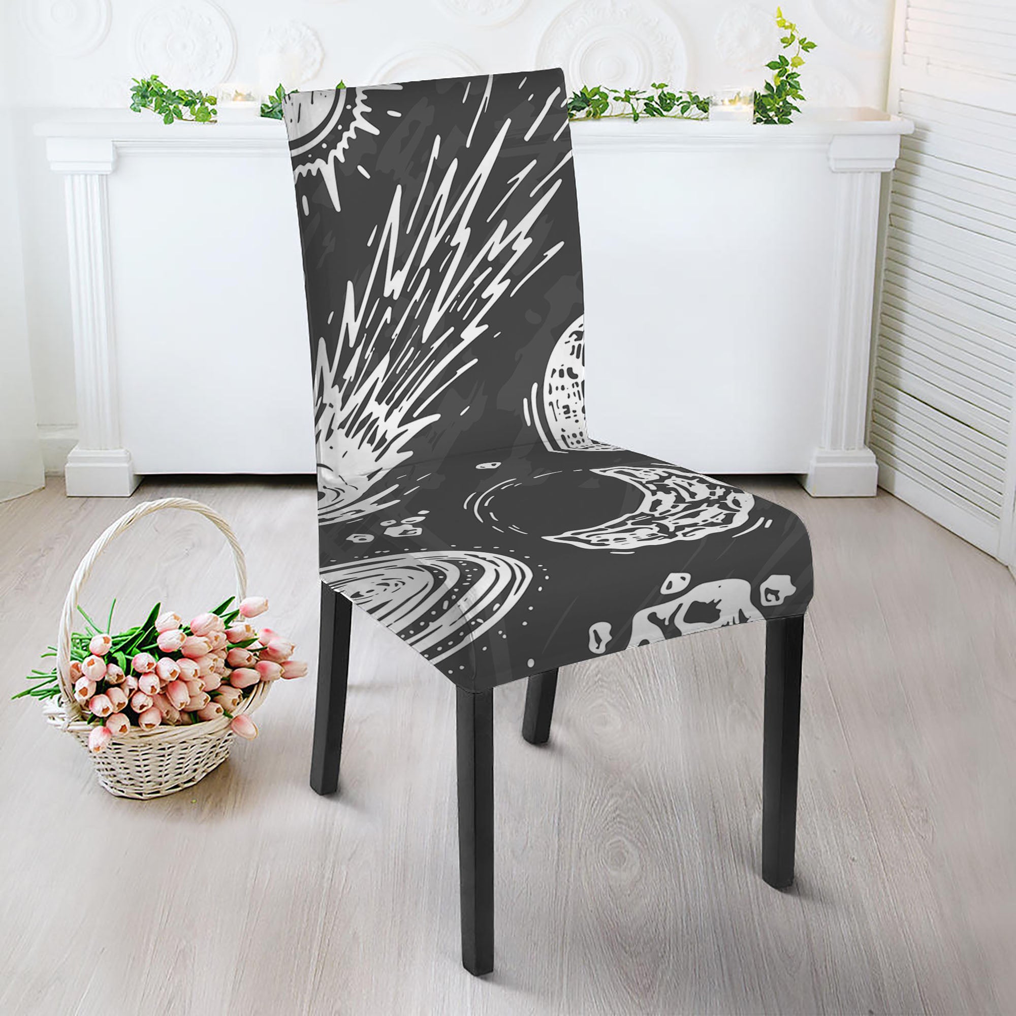 Black White Galaxy Outer Space Print Dining Chair Slipcover