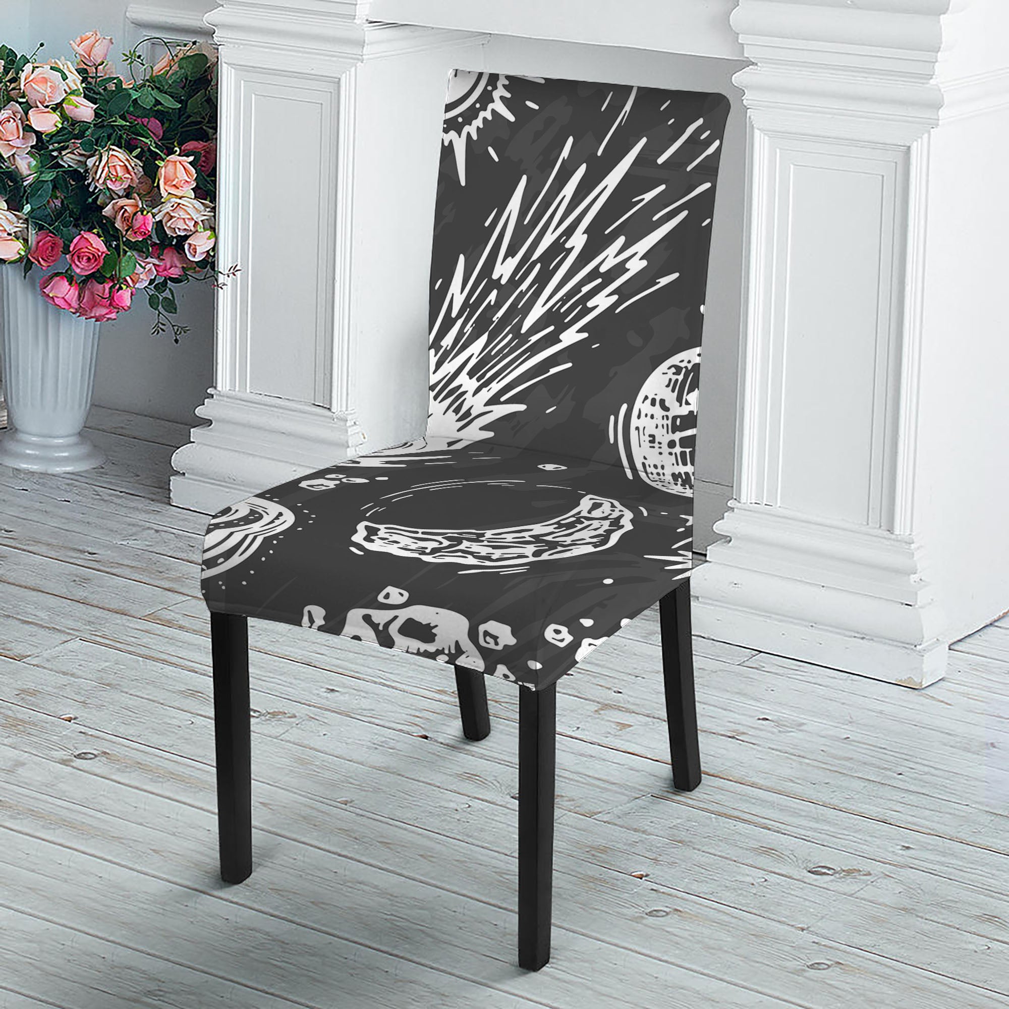 Black White Galaxy Outer Space Print Dining Chair Slipcover