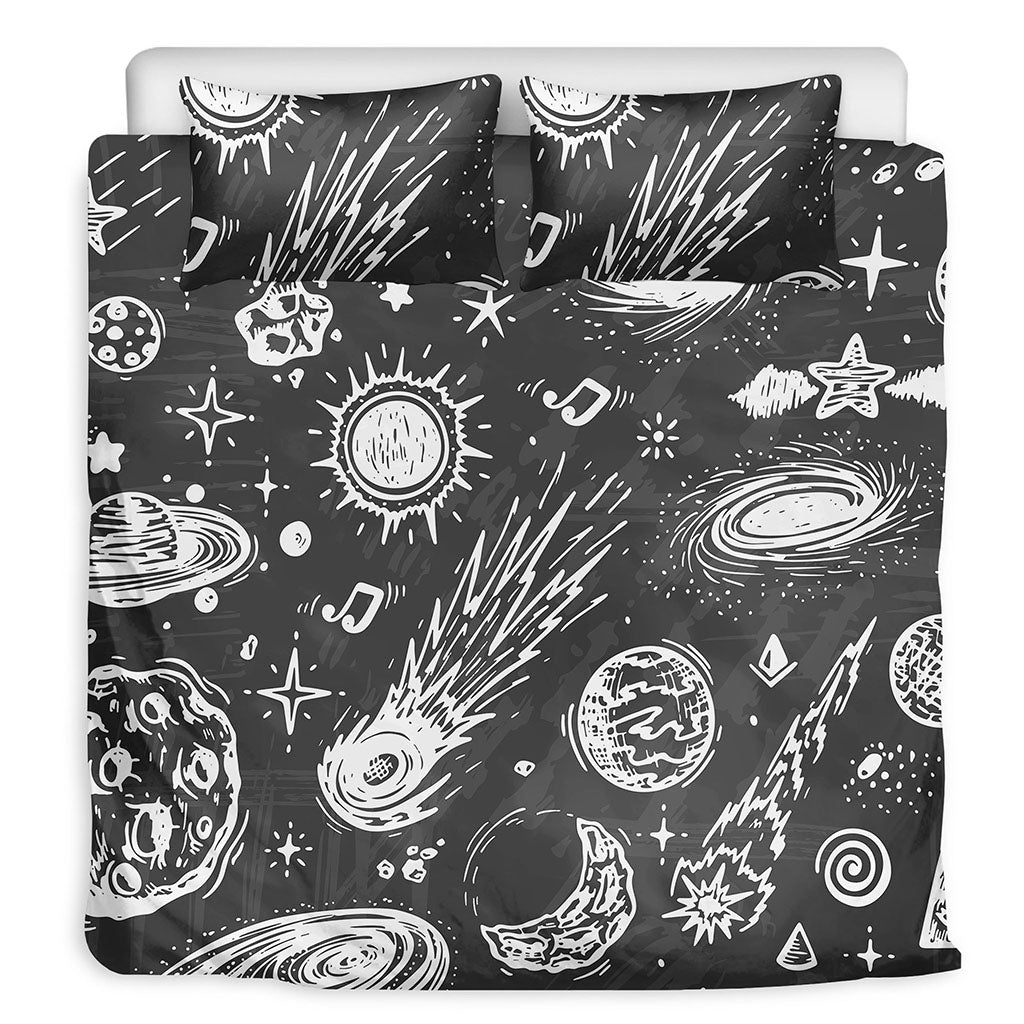 Black White Galaxy Outer Space Print Duvet Cover Bedding Set