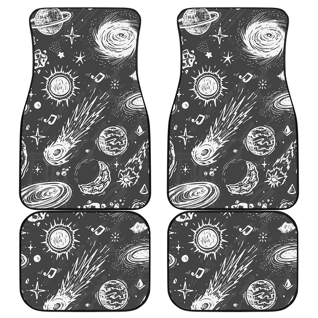 Black White Galaxy Outer Space Print Front and Back Car Floor Mats