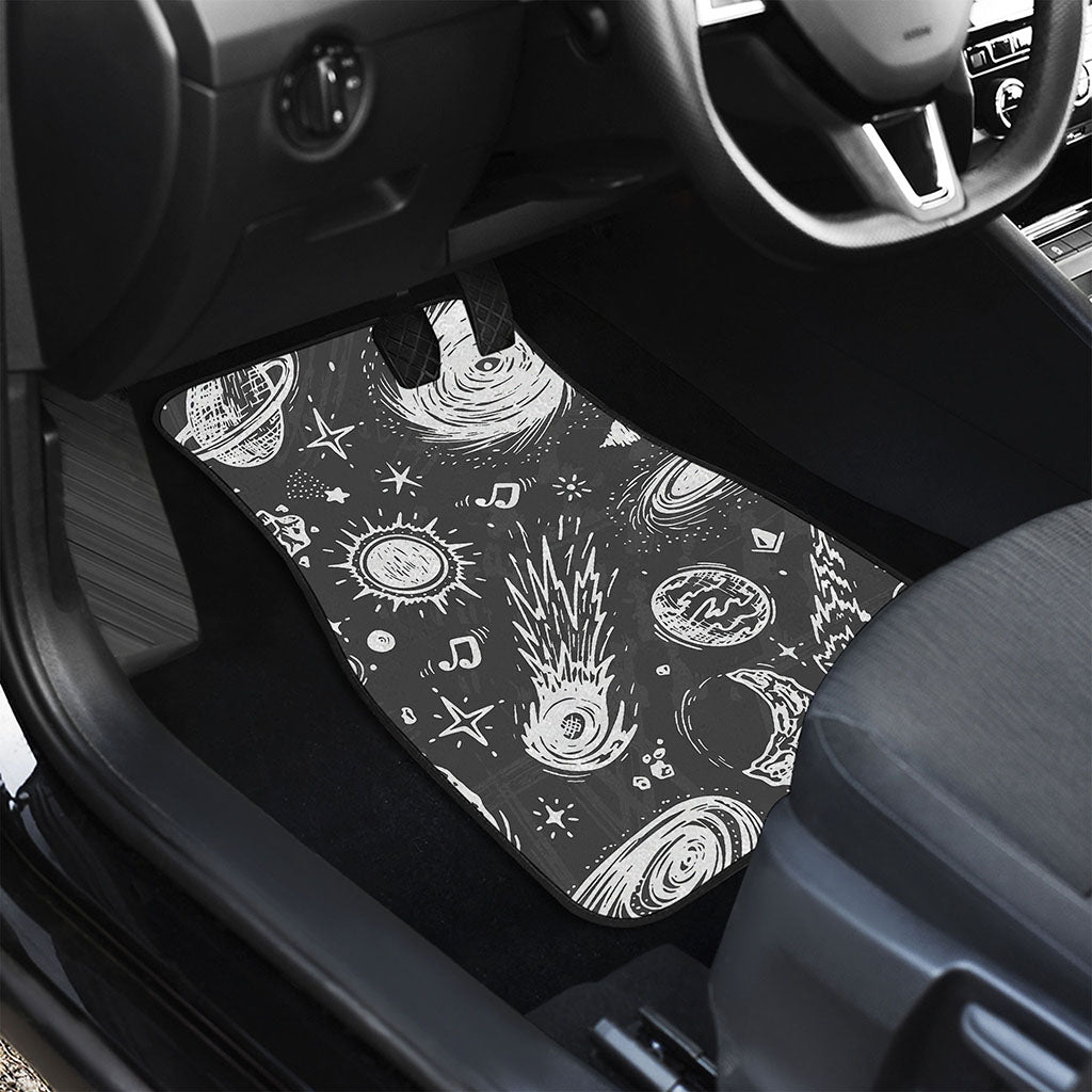 Black White Galaxy Outer Space Print Front and Back Car Floor Mats